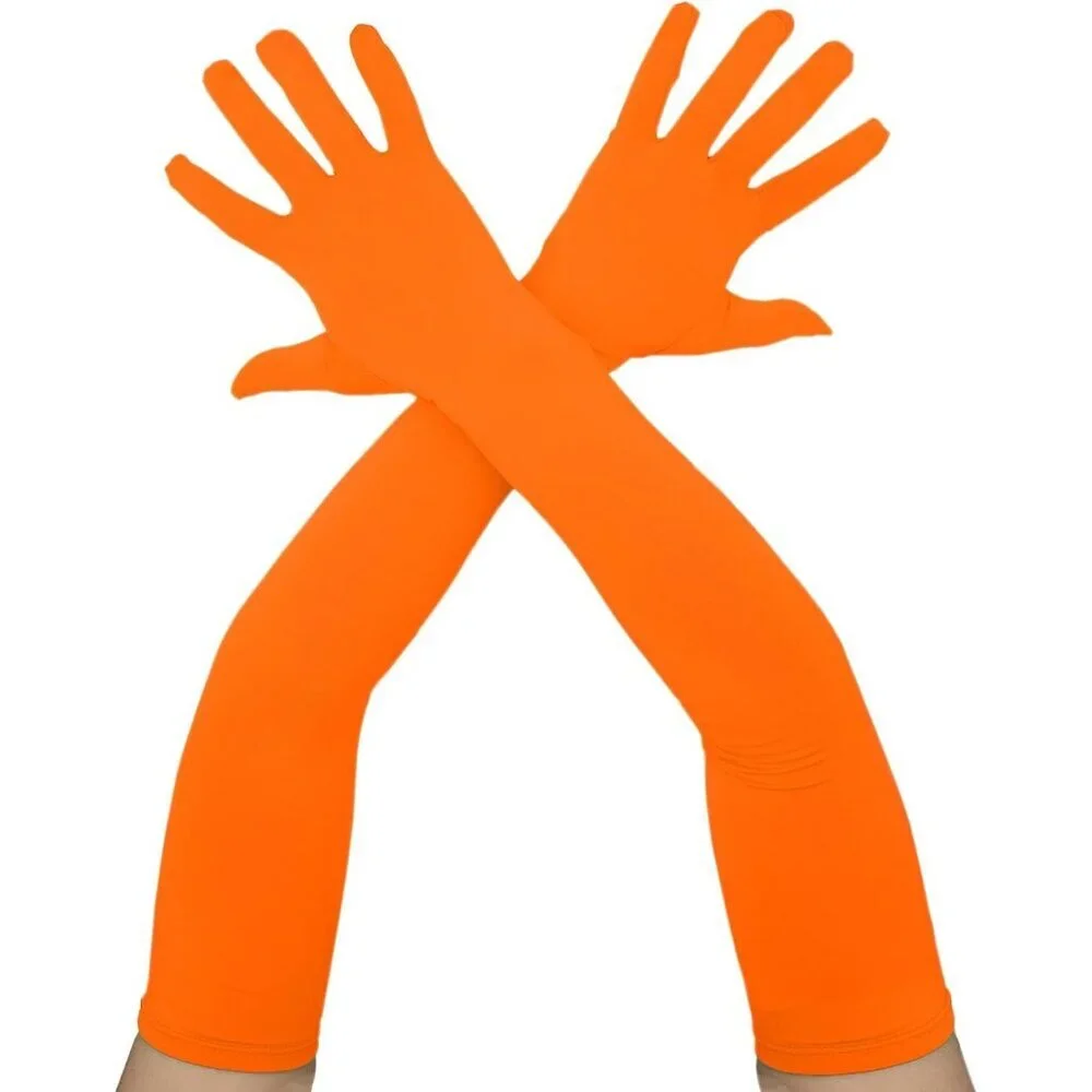 Women's Classic Satin Orange Above Elbow Gloves Stretchy Soft Cosplay Costume
